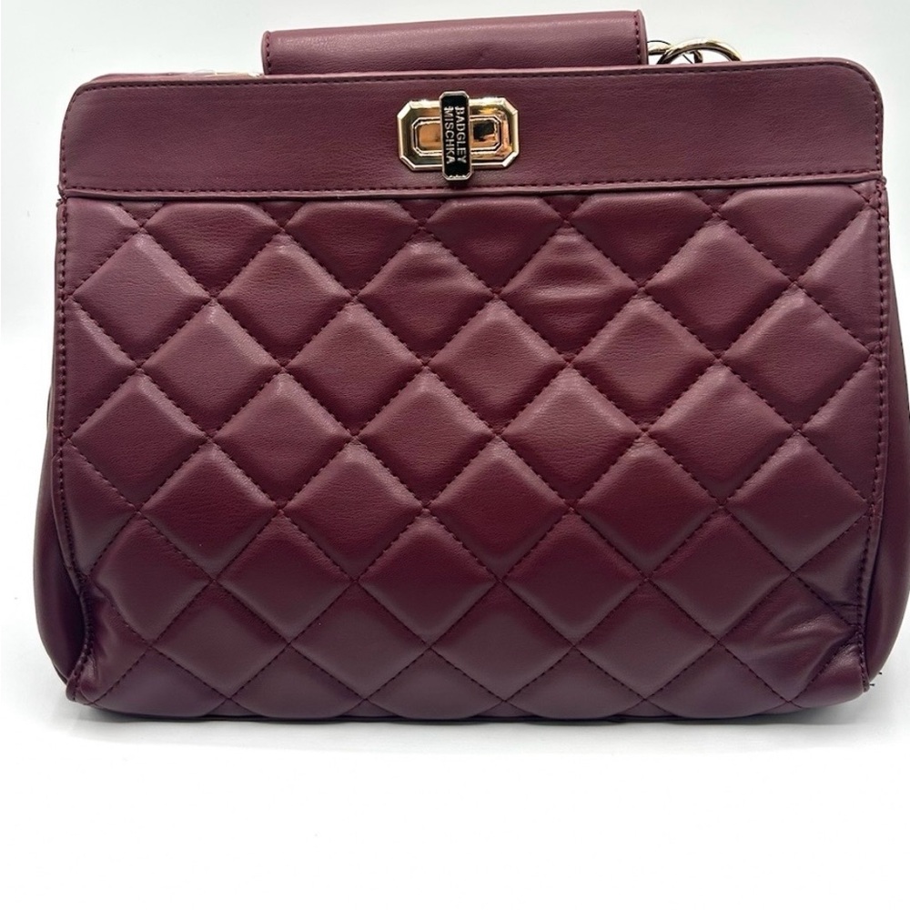 BADGLEY MISCHKA Quilted Mini Tote Bag In Plum Medium Sized Clutch NWT MSRP $179